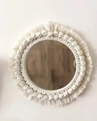 ZAWI Macrame Hanging Wall Mirror with Macrame Round Mirror Art Boho Decor(OFF WHITE)
