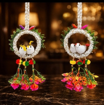 Yashoda Lining Store Artificial Birds with Hanging Nest For Home Decoration and Car Hanging(Brown)(Brown)