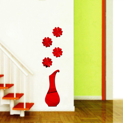 wall1ders 59 cm FlowerpotRed_WFLP Self Adhesive Sticker(Pack of 1)