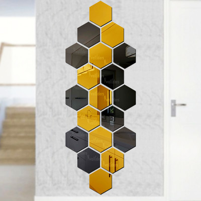 wall1ders 90 cm Hexagon10Golden10Black_WFLP Self Adhesive Sticker(Pack of 20)