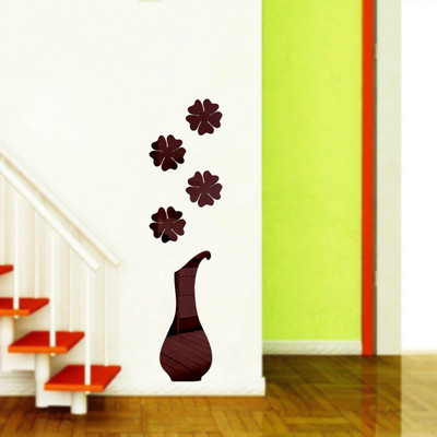 wall1ders 59 cm FlowerpotBrown_WFLP Self Adhesive Sticker(Pack of 1)