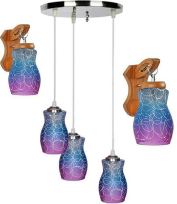 1st Time Pandent Three Hanging Ceiling Lamp Como With Two Matching Wall Lamp Of Colorful & Decorative Glass Shade-Do47 Pendant Lamp Ceiling Lamp(Multicolor)