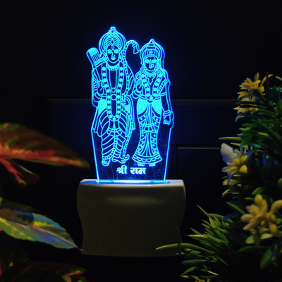 Sky Mart SHREE RAM Acrylic 3D Illusion RGB 7 Colour Changing LED Plug n Play Night Lamp(7 cm, n2SD0138-SHREE RAM)