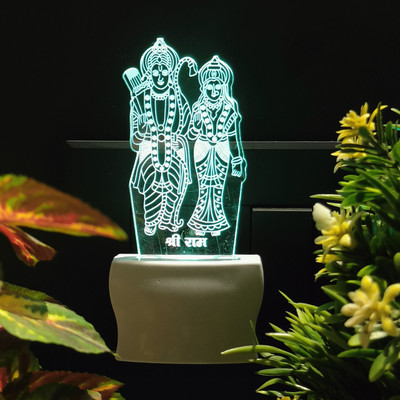 Sky Mart SHREE RAM Acrylic 3D Illusion RGB 7 Colour Changing LED Plug n Play Night Lamp(7 cm, n1SD0138-SHREE RAM)