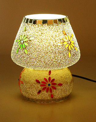 AFAST Glass Mosaic Table Lamp For Designer Lighting Effect, LED Compatible Night Lamp(14 cm, Multicolor)