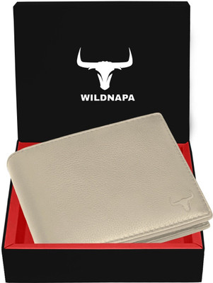 WILD NAPA Men Beige Genuine Leather Wallet(8 Card Slots)