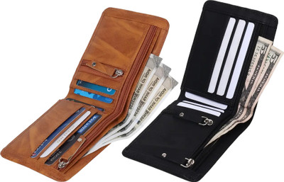 Fabacle Men Trendy, Casual Black, Tan Artificial Leather Wallet(5 Card Slots, Pack of 2)