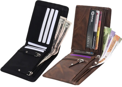 Fabacle Men Trendy, Casual Black, Brown Artificial Leather Wallet(5 Card Slots, Pack of 2)
