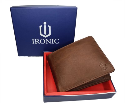 ironic Boys Casual Brown Genuine Leather Wallet(5 Card Slots)