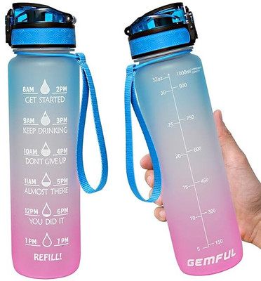 dust n shine Water Bottle with Straw, 1000ml Leak Proof Motivational Time Marker Bottle 1000 ml Bottle(Pack of 2, Multicolor, Plastic)