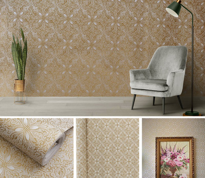 HOMEMATES 304.8 cm Removable Peel and Wallpaper 45x 304.8 cm ( Golden) Self Adhesive Sticker(Pack of 3)