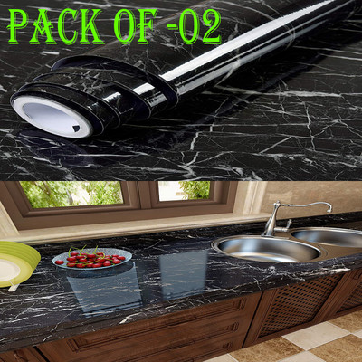 Splendid 200 cm Black Marble wallpaper sticker for furniture decoration (pack of-02) Model-16 Self Adhesive Sticker(Pack of 2)