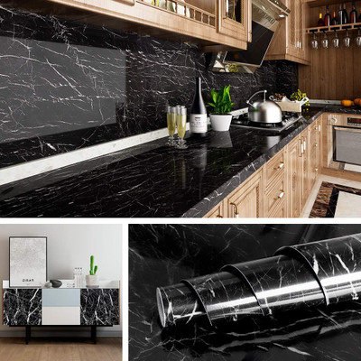 Prixzon Vinyl Abstract Black Wallpaper(L x W: 200 cm x 60 cm)