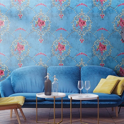 LARA TRADERS Vinyl Decorative Blue Wallpaper(L x W: 200 cm x 45 cm)
