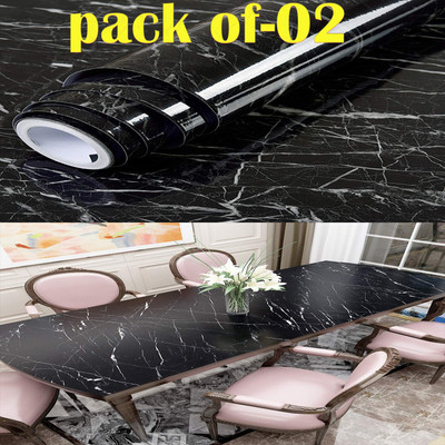 HABBY 200 cm Black Marble wallpaper sticker for furniture decoration (pack of-02) Model-48 Self Adhesive Sticker(Pack of 2)