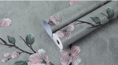 GVSHOPPE Paper Floral & Botanical Grey Wallpaper(L x W: 1000 cm x 45 cm)
