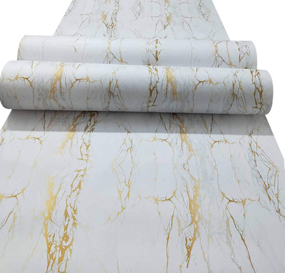 Wallmate Vinyl Decorative White, Gold Wallpaper(L x W: 30 cm x 203 cm)
