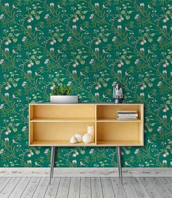 FLIPZONE Vinyl Floral & Botanical Green Wallpaper(L x W: 304.8 cm x 45.72 cm)