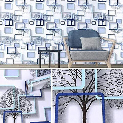 LAVEINTA Vinyl Decorative Blue Wallpaper(L x W: 500 cm x 45 cm)