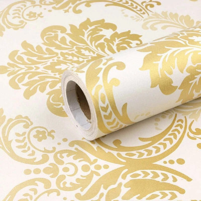 Guru Production Vinyl Abstract Gold, White Wallpaper(L x W: 200 cm x 40 cm)