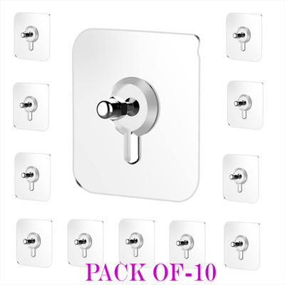 Shreejee 6 cm Stainless Steel Adhesive Sticker Hook Towel Hanger for Kitchen/Bathroom/Utensil Self Adhesive Sticker(Pack of 10)