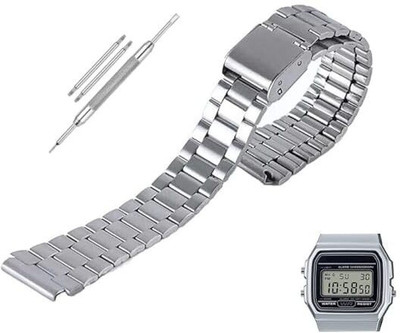 LUBA HIMT Double Lock Chain Compatible with Casio F-91WM-7ADF - D141 18 mm Stainless Steel Watch Strap(Silver)