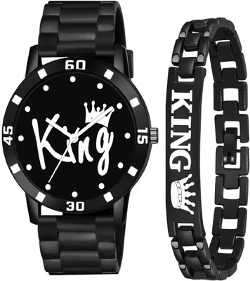 HC HARMI CREATIVE STYLISH DIAL- PU STRAP & BLACK KING BRACELET COMBO SET FOR MEN Analog combo boy men watch,stylish watch ,King Combo watch Analog Watch - For Boys Analog Watch  - For Men