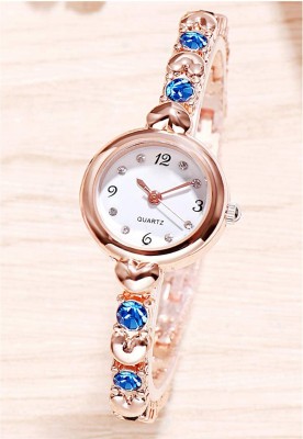 KNOWZ Exclusive Blue Diamond Studded Rose Gold Bracelet Chain Girls Watch For Women Analog Watch  - For Women