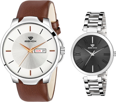 Rishox Men & Women Trendy Date Analog Watch Brown & silver chain Strap Combo 2 Men & Women Trendy Date Analog Watch Brown & silver chain Strap Combo 2 Analog Watch  - For Men & Women