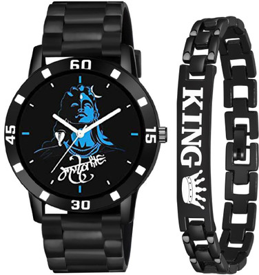 HC HARMI CREATIVE STYLISH DIAL- PU STRAP & BLACK KING BRACELET COMBO SET FOR MEN Analog combo boy men watch,stylish watch ,King Combo watch Analog Watch - For Boys Analog Watch  - For Men