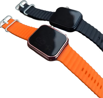 Timofy SQAURE Digital Combo Watch for Kids Orange and Black LED Waterproof Gift Age Digital Watch For kids Date And Time Only Digital Watch  - For Boys & Girls