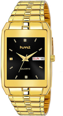 Hmrt Day Date Functioning Black Dial Golden Chain Analog Watch  - For Men