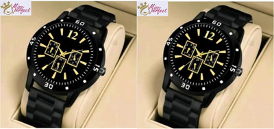 KU Combo Pack of 2 Black Sq Crono Dial Bumpper Pu Black Belt Men and Boy Watch Analog Watch  - For Men