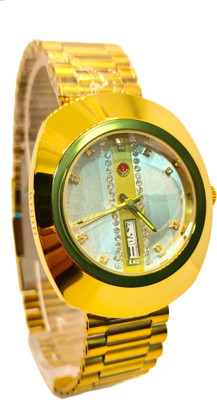 NAYABE Luxury Golden Analog Men’s & Boys’ Bracelet Watch with Date & Calendar Function NAYABE Golden Bracelet with Calendar Function, Stylish Oval Dial & Stone Markers Analog Watch  - For Men & Women
