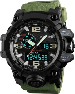 Timefit Army Green Strap Double Time Fully Waterproof Analog-Digital Watch  - For Boys