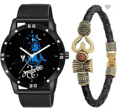 Miss Perfect Mahadev Black Dial & Black Pu Belt & Om Black Bracelet Combo - For Boy Analog Watch  - For Men