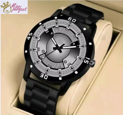 house of common Miss perfect Black Print Dial Bumpper Pu Black Belt Men and Boy Watch Analog Watch  - For Boys