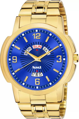Hmrt 9152 Date Functioning Blue Dial Golden Chain Analog Watch  - For Men