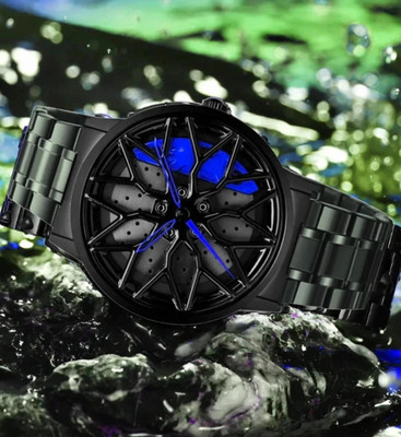 KHXR Spinning car wheel rotating gyro blue watch Car wheel watch | Spinning watch | Rotating watch | Gyro watch | Analog Watch  - For Men