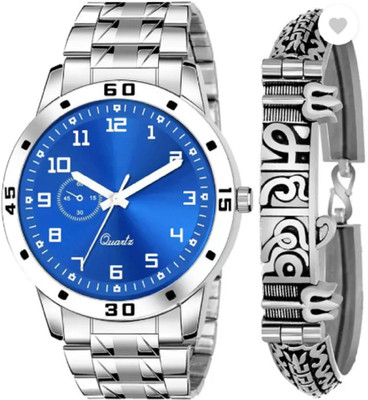 Miss Perfect Attractive _Blue Round Dial With Silver Steel Strap Watch Analog Watch  - For Men