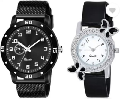 Miss Perfect Couple New Combo Of Black Ginni Dial PU Belt Watch & Black Butterfly No Analog Watch  - For Men & Women