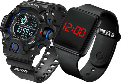 Zyla Brostin-2023 Sport Blue Black Dial PU Belt Digital 7-LED Light Alarm Digital Watch  - For Men