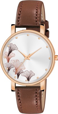 On Time Octus Classic White Color Dial Brown Strap Women Analog Watch  - For Girls