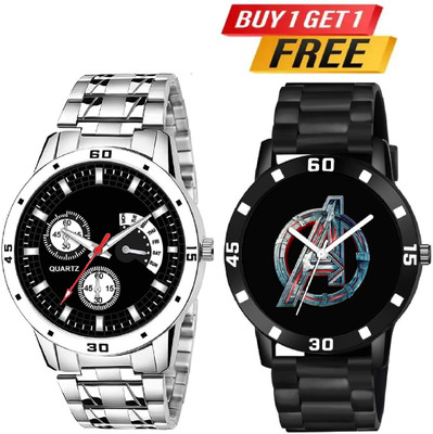 HC HARMI CREATIVE With Gift Trading PU Rubber Belt Watch Combo Pack OF 2 Analog Watch - For Men HC HARMI CRTEATIVE Buy 1 Get 1 free Analogue Black Dial Stainless Steel Chain Analog Watch  - For Men
