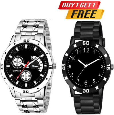HC HARMI CREATIVE With Gift Trading PU Rubber Belt Watch Combo Pack OF 2 Analog Watch - For Men HC HARMI CRTEATIVE Buy 1 Get 1 free Analogue Black Dial Stainless Steel Chain Analog Watch  - For Men