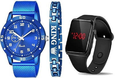 Mahi Trendz PU Belt Watch & King Brecelet Analog & Dgital Watch(Pack of 3) Analog Watch  - For Men & Women