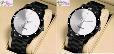 Miss Perfect Combo Pack of 2 Silver line Dial Bumpper Pu Black Belt Men and Boy Watch Analog Watch  - For Men