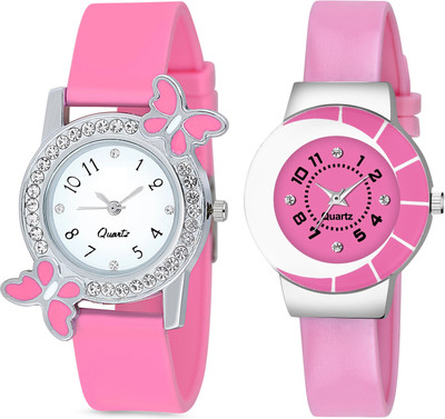 Zyla B7869N Pink Color Butterfly Dial Designer PU Belt Analog Watch  - For Girls