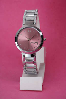 VIRAKTI Best Quality Heart Shaped Diamond Round Dial With Stainless Steel Chain Strap Best Quality Heart Shaped Diamond Round Dial With Stainless Steel Chain Strap Analog Watch  - For Girls