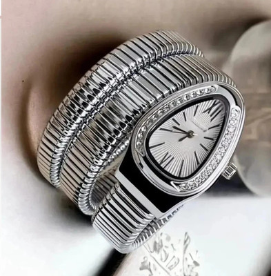 paltinum Snake Watch||Silver|| Crystal-Studded Triangle Dial || Ladies Fashion Women Analog Watch  - For Women